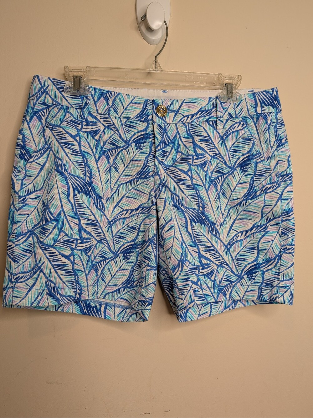Lilly Pulitzer The Jayne Short Womens 6 Blue Purple Palm Leaf Print 7in Stretch